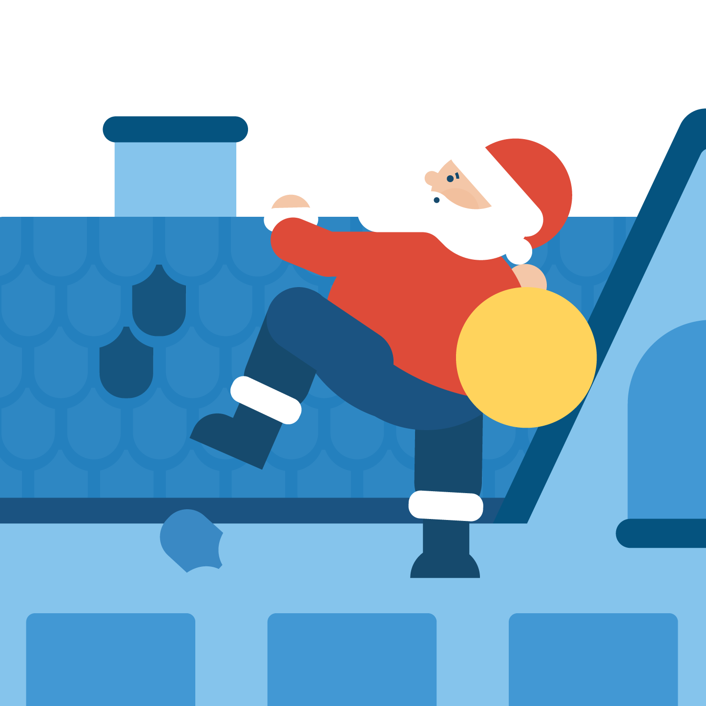 Santa climbing a roof